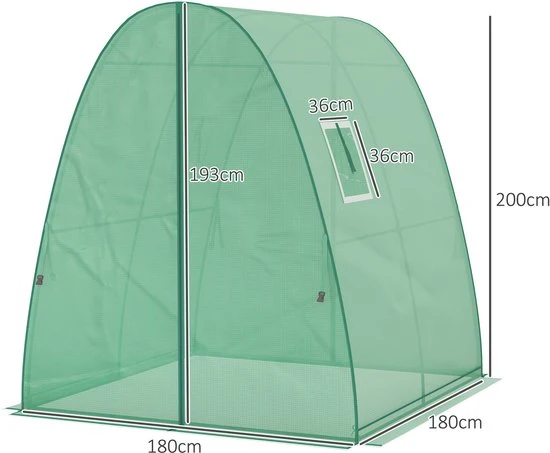 4goodz Boogvormige Foliekas met 2 Roldeuren - 180x180x200 cm - Groen