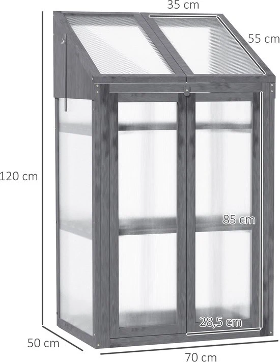 4goodz Mini Kas van Hout, 70 x 50 x 120 cm, Grijs