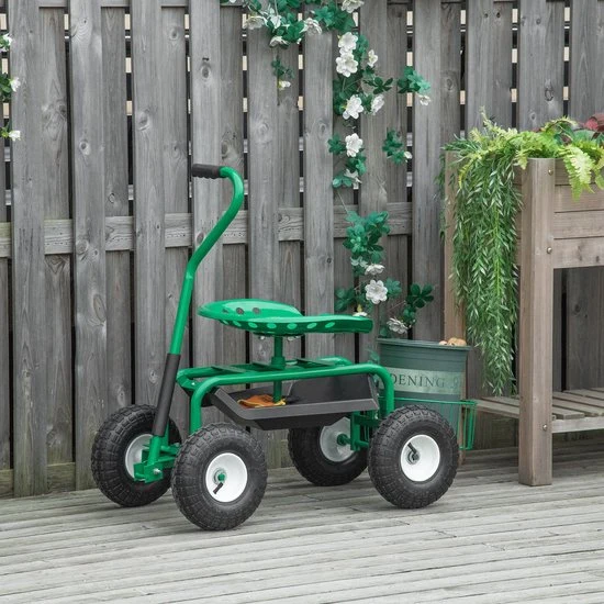 4goodz Tuinwagen met zitting, opbergmand voor tuingereedschap, verstelbare zithoogte 46-59 cm - tot 150 kg