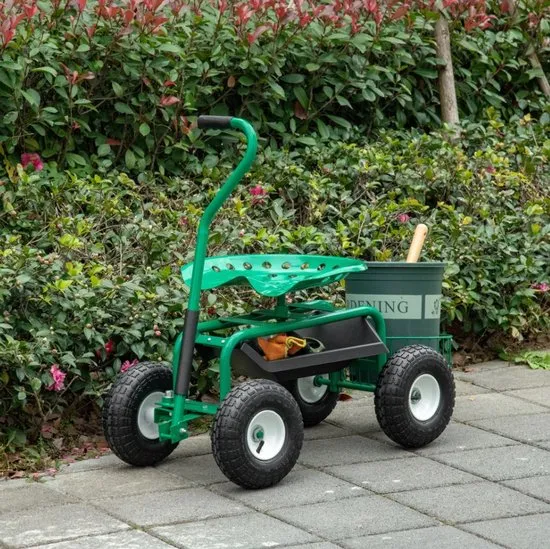 4goodz Tuinwagen met zitting, opbergmand voor tuingereedschap, verstelbare zithoogte 46-59 cm - tot 150 kg
