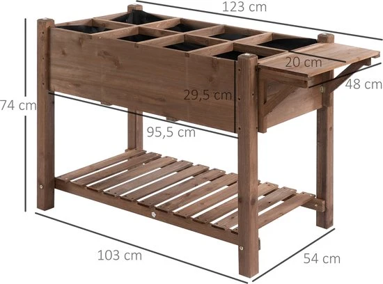4goodz verhoogde plantenbak 54x123x74 cm met 8 vaks-verdeler
