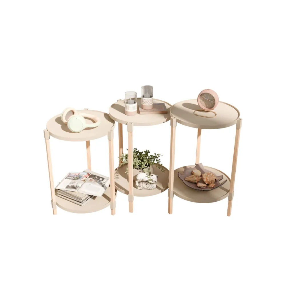 Fixwood 2-Laags Plantenstandaard Set van 3 – Massief Hout & Kunststof – Modern Bloemenrek – Plantenhouder Binnen – Scandin...
