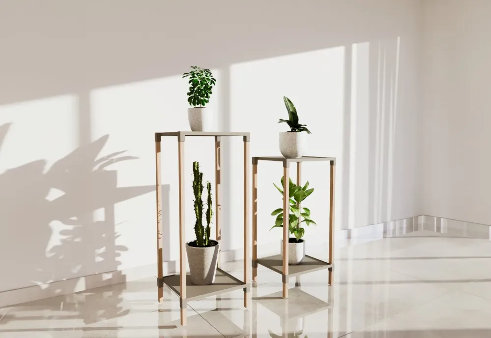 FixWood 2-Tier Plantenstandaard – Set van 2 Bloemenrekken – Houten Bloemenstandaard voor Binnen & Buiten – Decoratieve Pla...