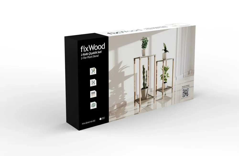 FixWood 2-Tier Plantenstandaard – Set van 2 Bloemenrekken – Houten Bloemenstandaard voor Binnen & Buiten – Decoratieve Pla...