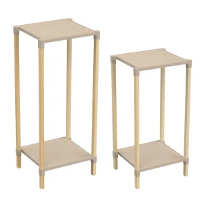 FixWood 2-Tier Plantenstandaard – Set van 2 Bloemenrekken – Houten Bloemenstandaard voor Binnen & Buiten – Decoratieve Pla...