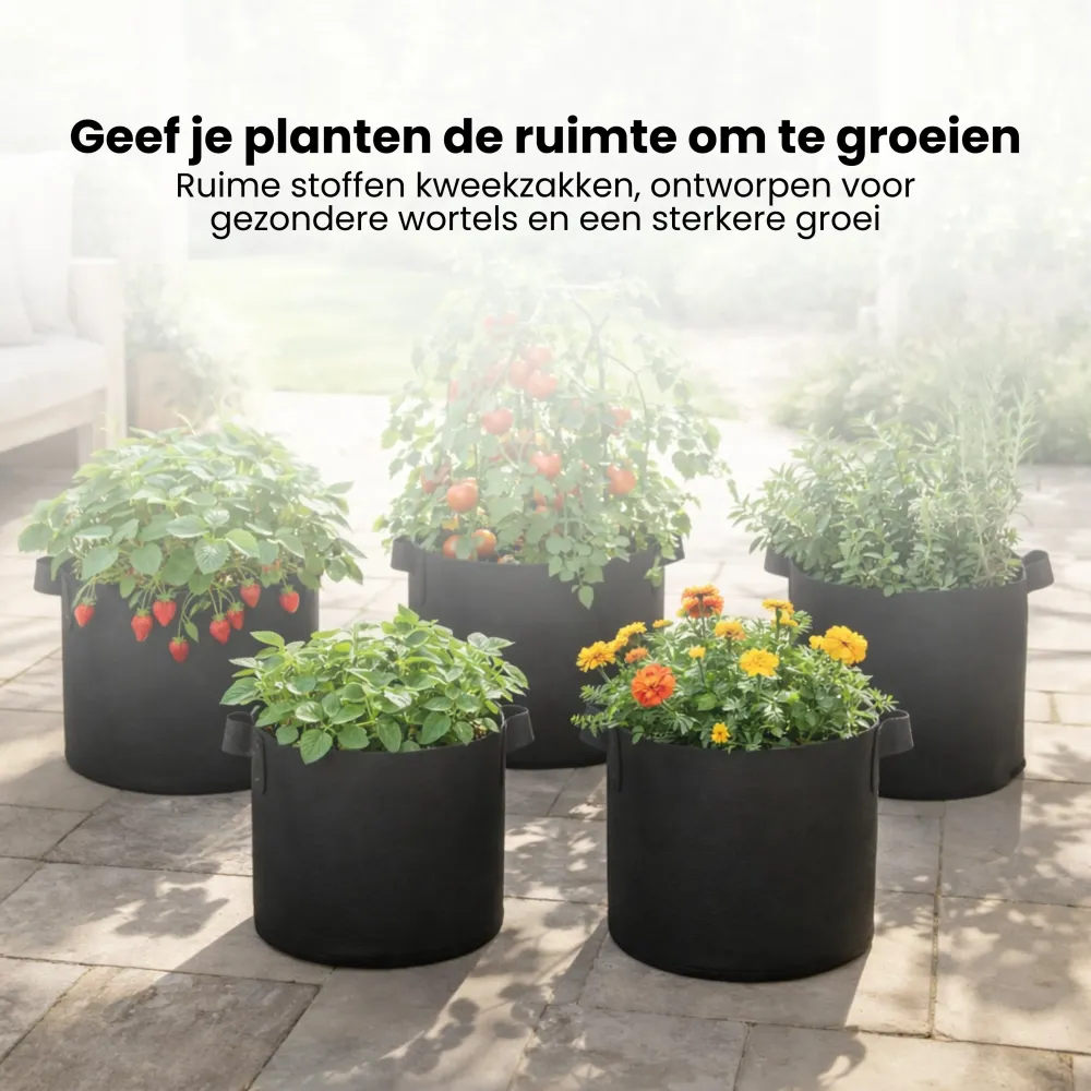 Kweekzak 40 cm – Stoffen Kweekpot met Handgrepen – Ademend & Herbruikbaar – Groeizak voor Groenten, Fruit en Kruiden – Zwa...