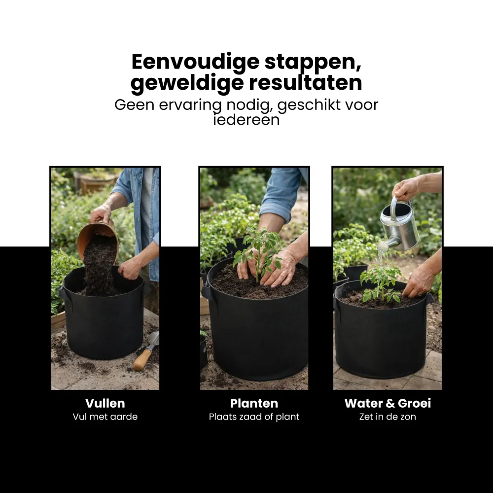 Kweekzak 40 cm – Stoffen Kweekpot met Handgrepen – Ademend & Herbruikbaar – Groeizak voor Groenten, Fruit en Kruiden – Zwa...