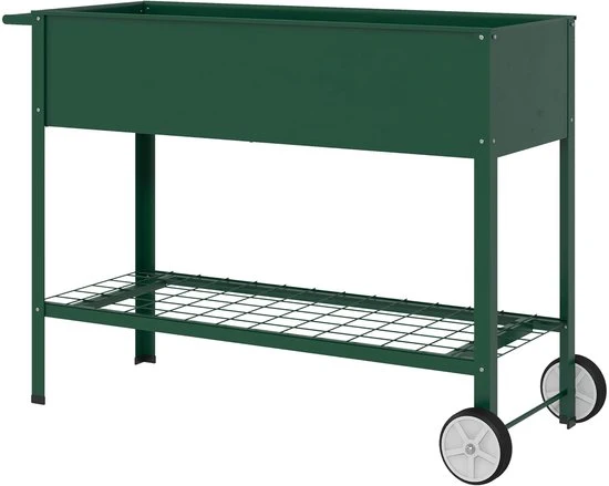 Verhoogd Kweekbed met Wielen Plantenbak Metaal - Groen