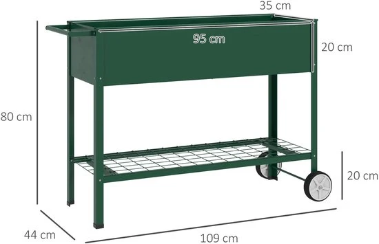 Verhoogd Kweekbed met Wielen Plantenbak Metaal - Groen