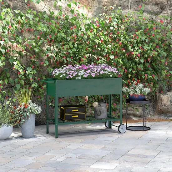 Verhoogd Kweekbed met Wielen Plantenbak Metaal - Groen