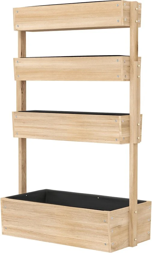 Verhoogde Plantenbak Hout - 4-laags Plantenrek met Drainage - 88,5 x 45 x 140 cm