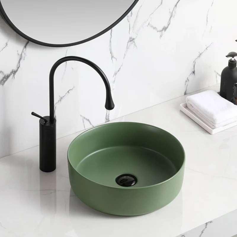 Eigentijds Style Vessel Sink Pure Color Round Ceramic Vessel Sink