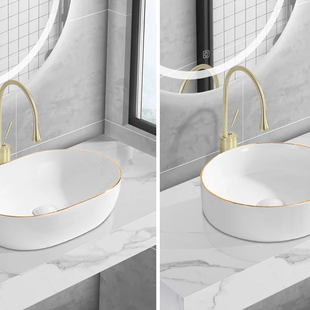 Eigentijds Vessel Lavatory Sink Porcelain Oval Shut-Off Valve Included Vessel 12l