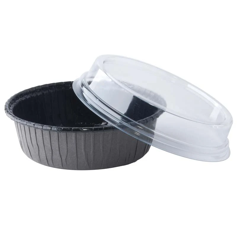 8 oz. Round Ovenproof Paperboard Baking Cup Clear PET Dome Lid - #13810-00117