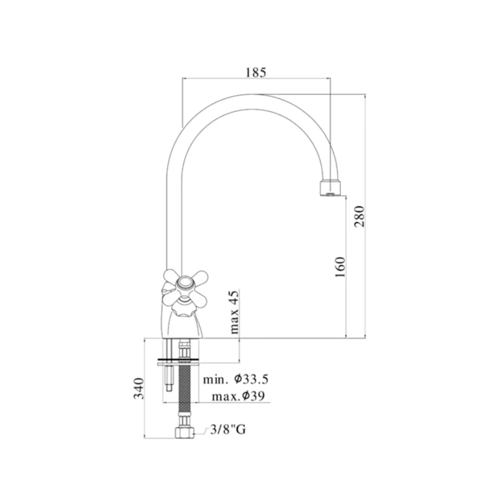 Single-hole sink mixer aanpasbaar umbrella spout Paffoni Iris series - Copper-colored