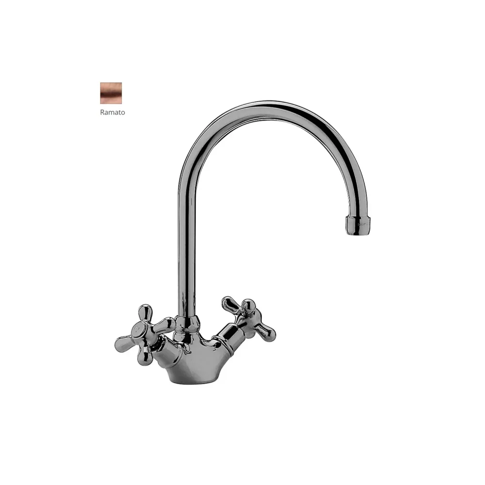 Single-hole sink mixer aanpasbaar umbrella spout Paffoni Iris series - Copper-colored