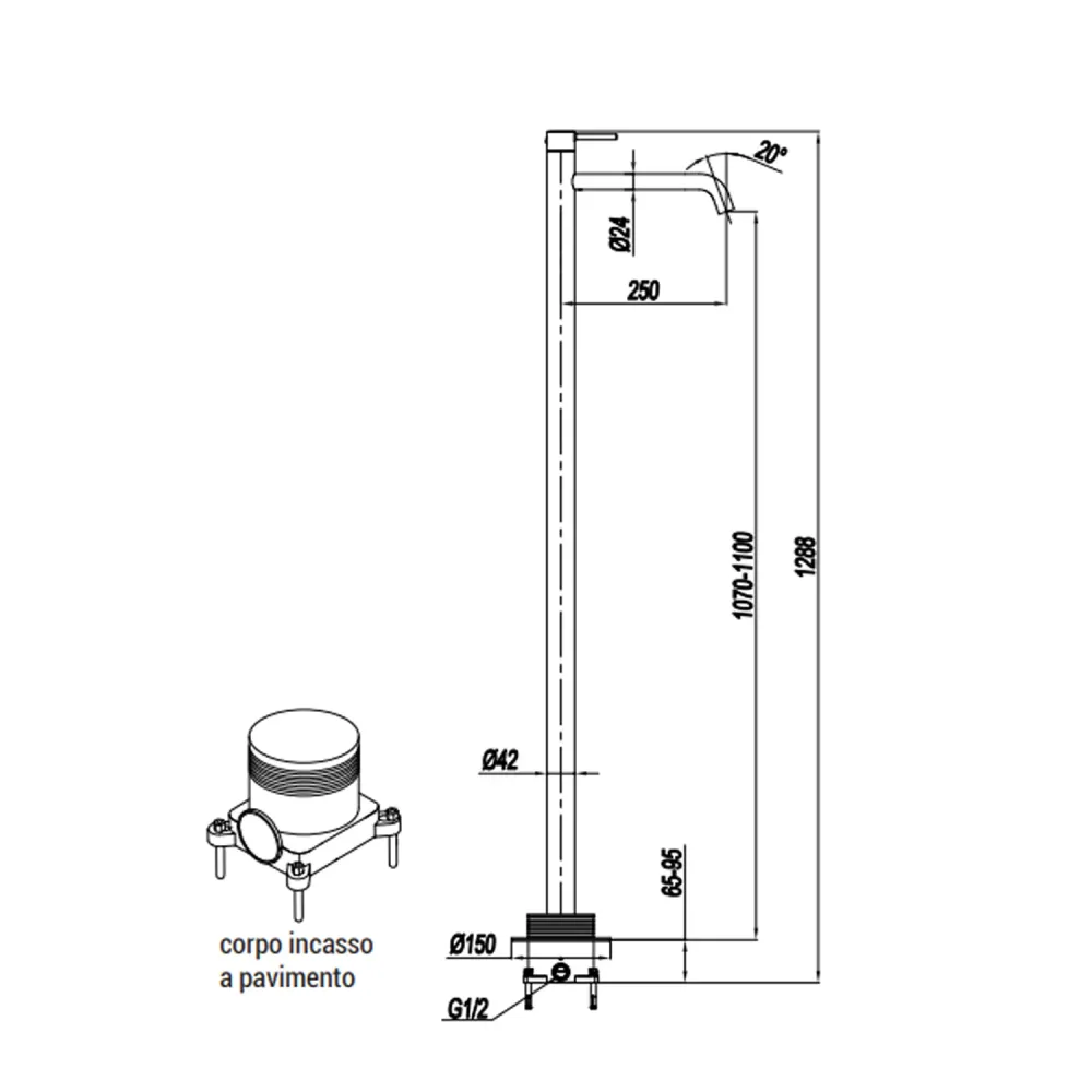 Single-lever freestanding washbasin mixer RubiFlux Regal series - Brushed metaalglans