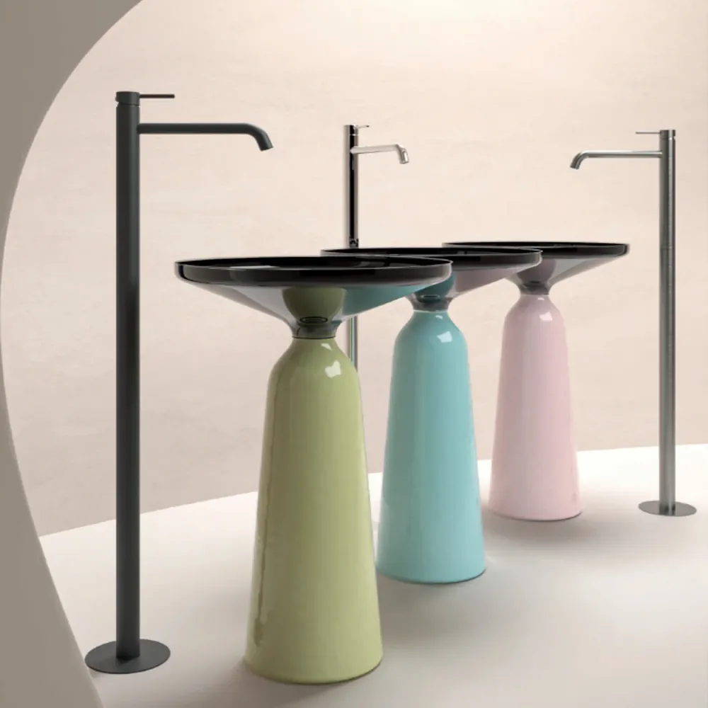 Single-lever freestanding washbasin mixer RubiFlux Regal series - Brushed metaalglans