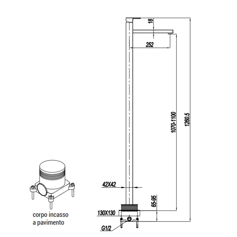 Single-lever freestanding washbasin mixer RubiFlux Rose series - Metaalglans