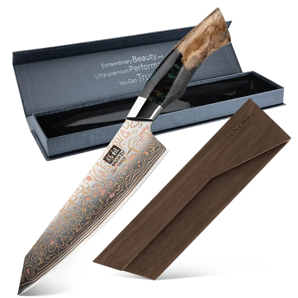 Venus Series | Koperkleurig Damascus Chef Knife 8" + Magnetic Knife Holder