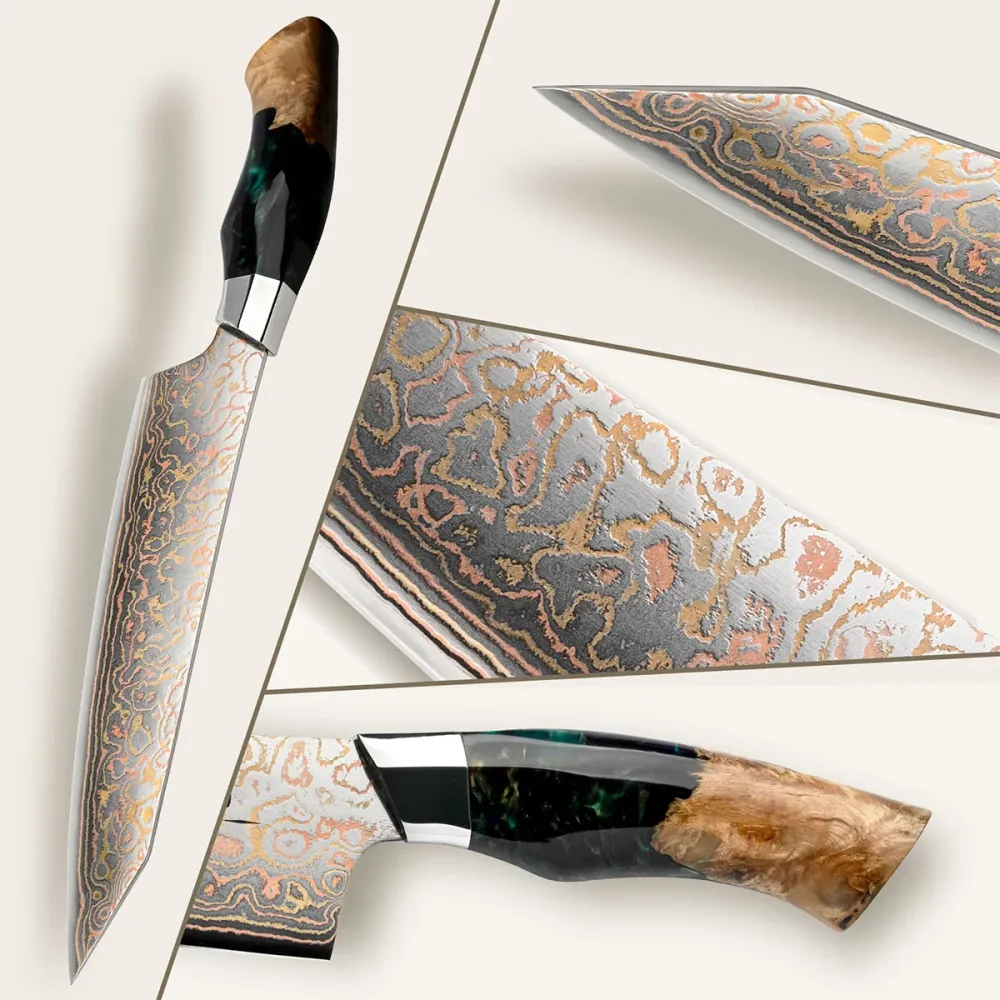 Venus Series | Koperkleurig Damascus Chef Knife 8" + Magnetic Knife Holder