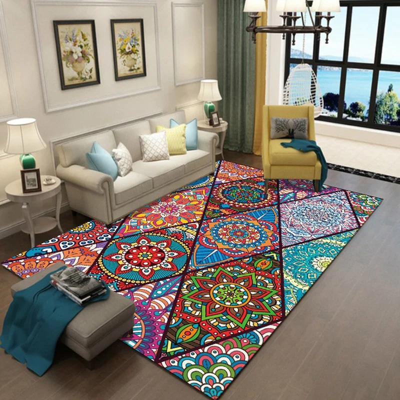 Colorful Bedroom Rug Moroccan Floral Diamond Dots Pattern Rug Polyesterweefsel Machine Washable Non-Slip Backing Area Rug...