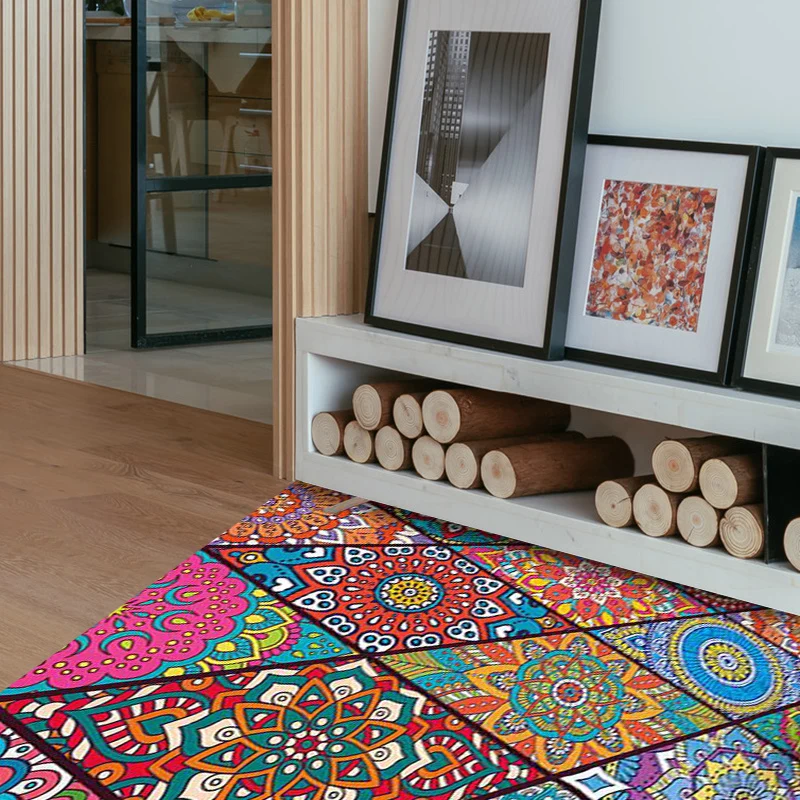 Colorful Bedroom Rug Moroccan Floral Diamond Dots Pattern Rug Polyesterstof Machine Washable Non-Slip Backing Area Rug Yellow