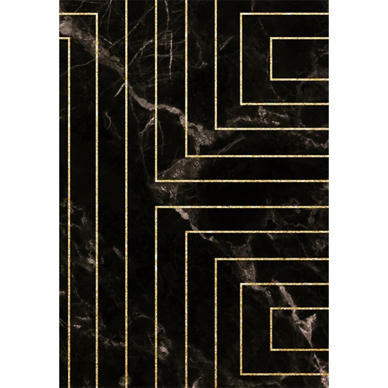 Gehaakte Black Marble Surface Pattern Area Rug Stripe Polyester Actueel Rug Washable Anti-Slip Backing Rug Decoration Black