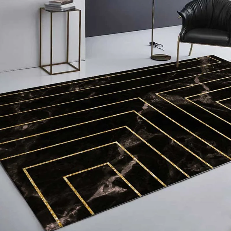 Gehaakte Black Marble Surface Pattern Area Rug Stripe Polyester Actueel Rug Washable Anti-Slip Backing Rug Decoration Black