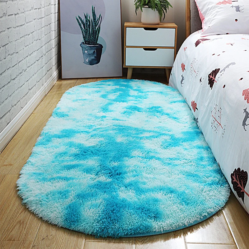 Kant Casual tie-dye tapijt, meerkleurig pluche tapijt, machinewasbaar, antislip, vlekbestendig tapijt voor slaapkamer