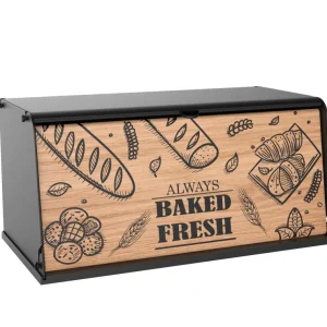 Broodtrommel met Houten Klep – Luxe Brooddoos van Metaal en Hout – Stijlvol & Ruimtebesparend – Houdt Brood Langer Vers –...
