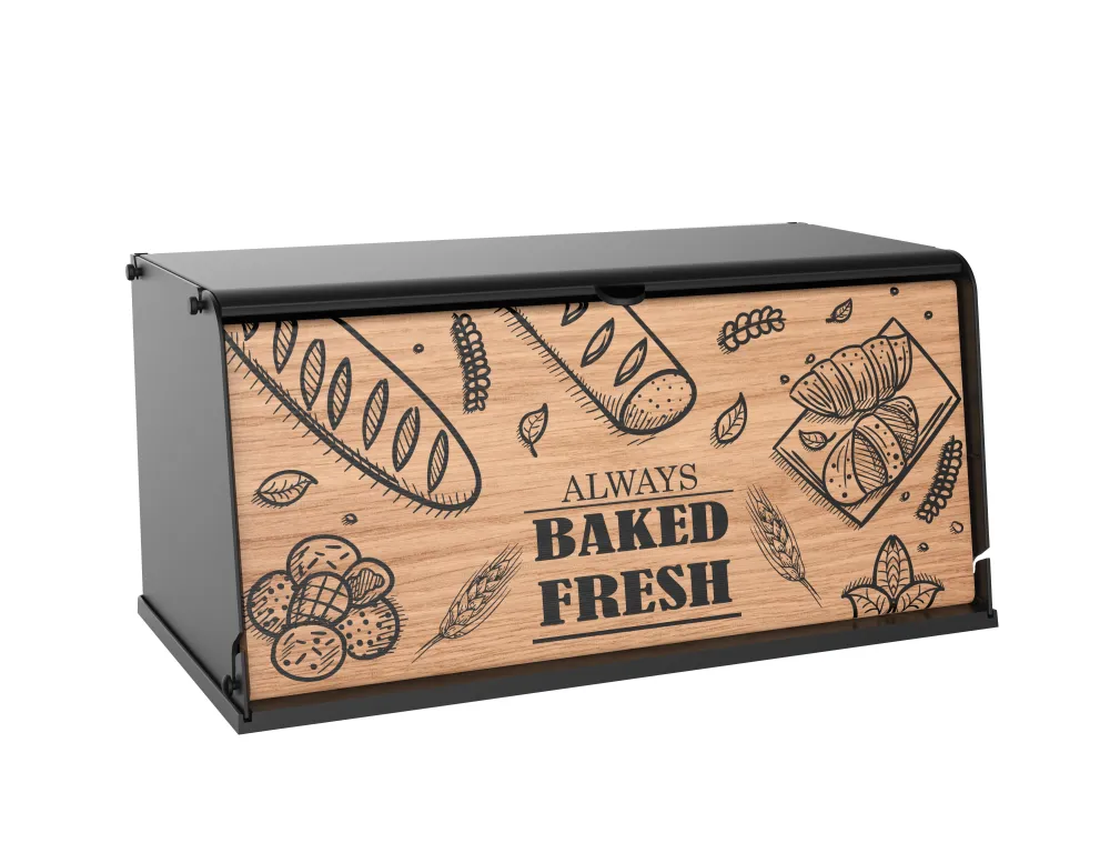 Broodtrommel met Houten Klep – Luxe Brooddoos van Metaal en Hout – Stijlvol & Ruimtebesparend – Houdt Brood Langer Vers –...