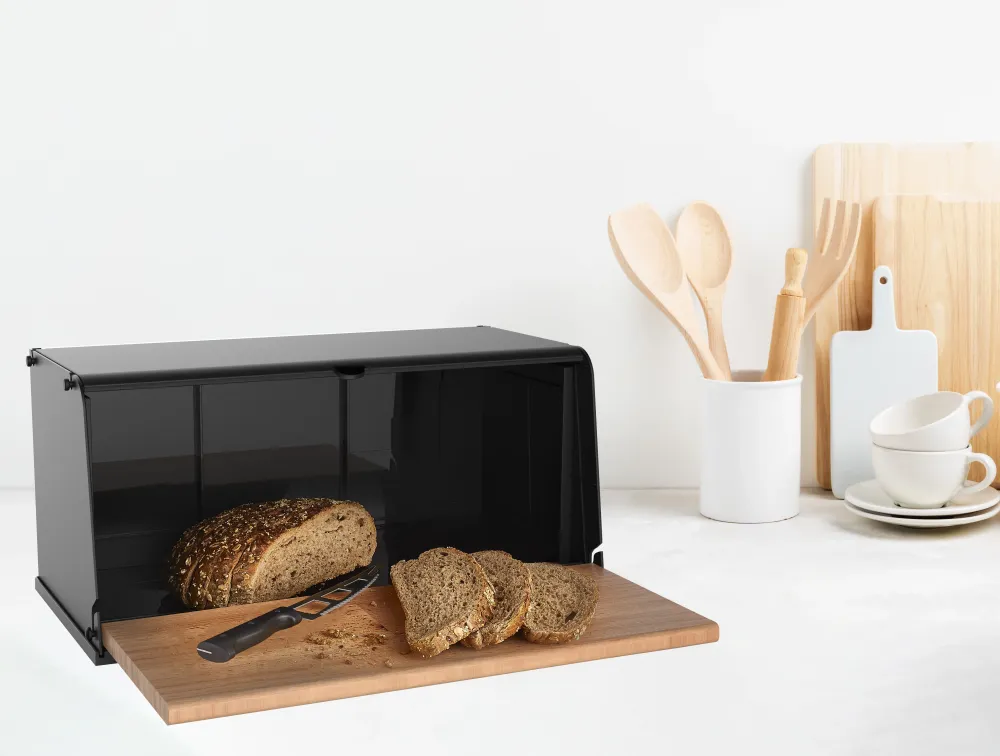 Broodtrommel met Houten Klep – Luxe Brooddoos van Metaal en Hout – Stijlvol & Ruimtebesparend – Houdt Brood Langer Vers –...