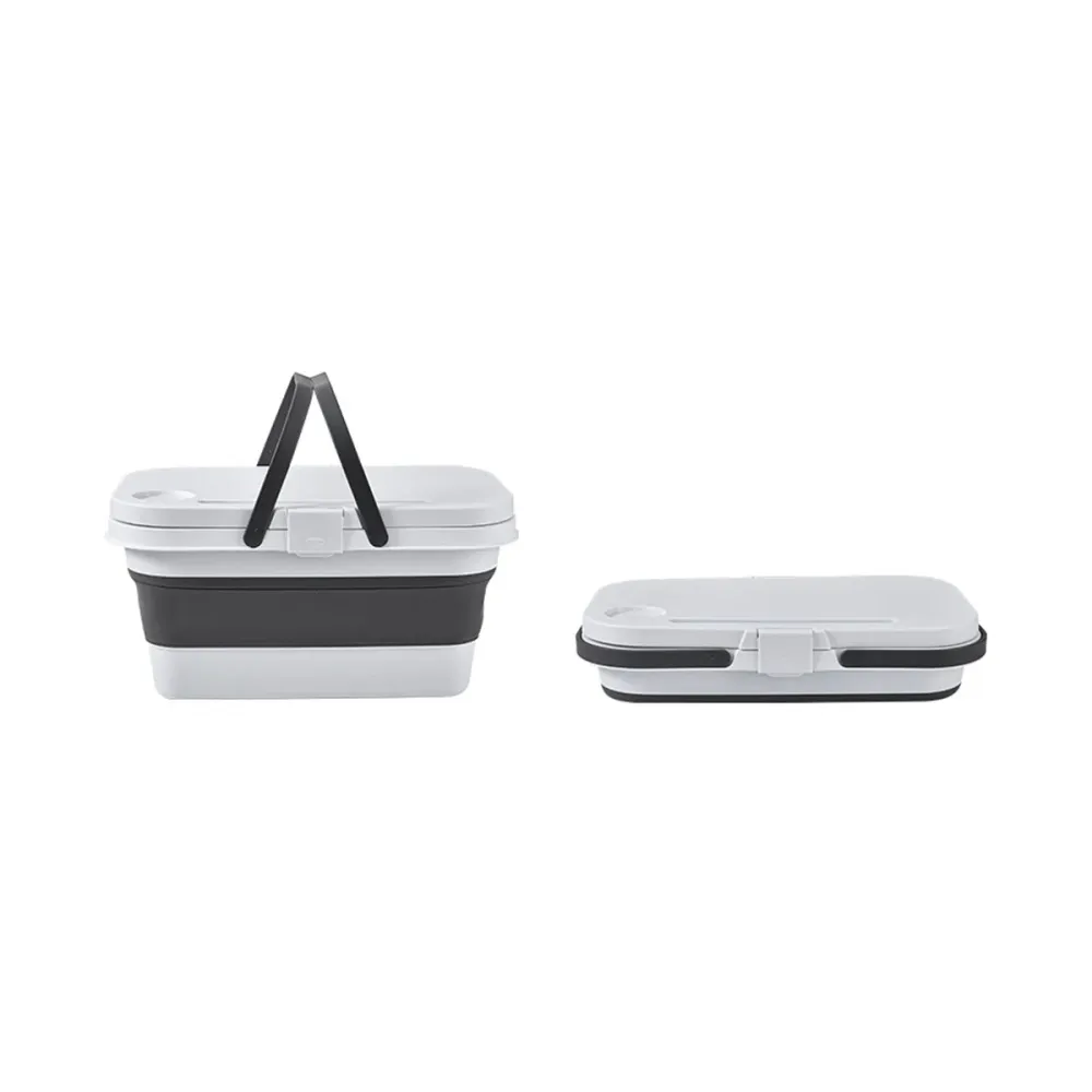 Picknickmand 2-1 - Wit & Grijs - Inklapbaar - Picknickmand met Tafel