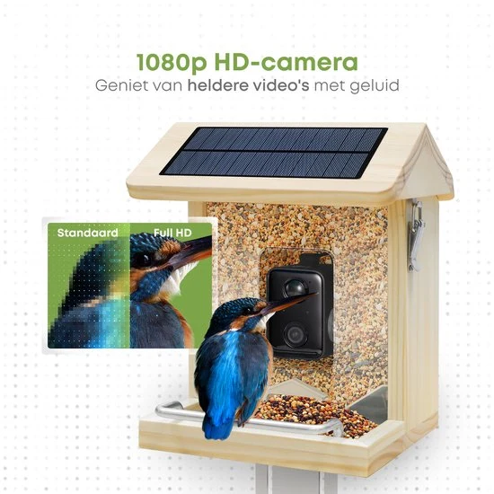 Viervoeter - Vogelvoederhuisje - Vogelhuisje met Camera - AI vogelherkenning - 1080 HD - Audio