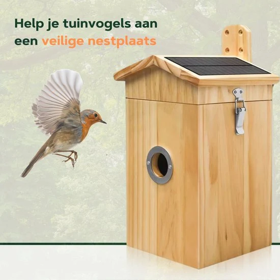 Vogelview Nestlife360 - Vogelhuisje met Camera - Hout - AI vogelherkenning - 1080p HD - Audio - Met zonnepaneel