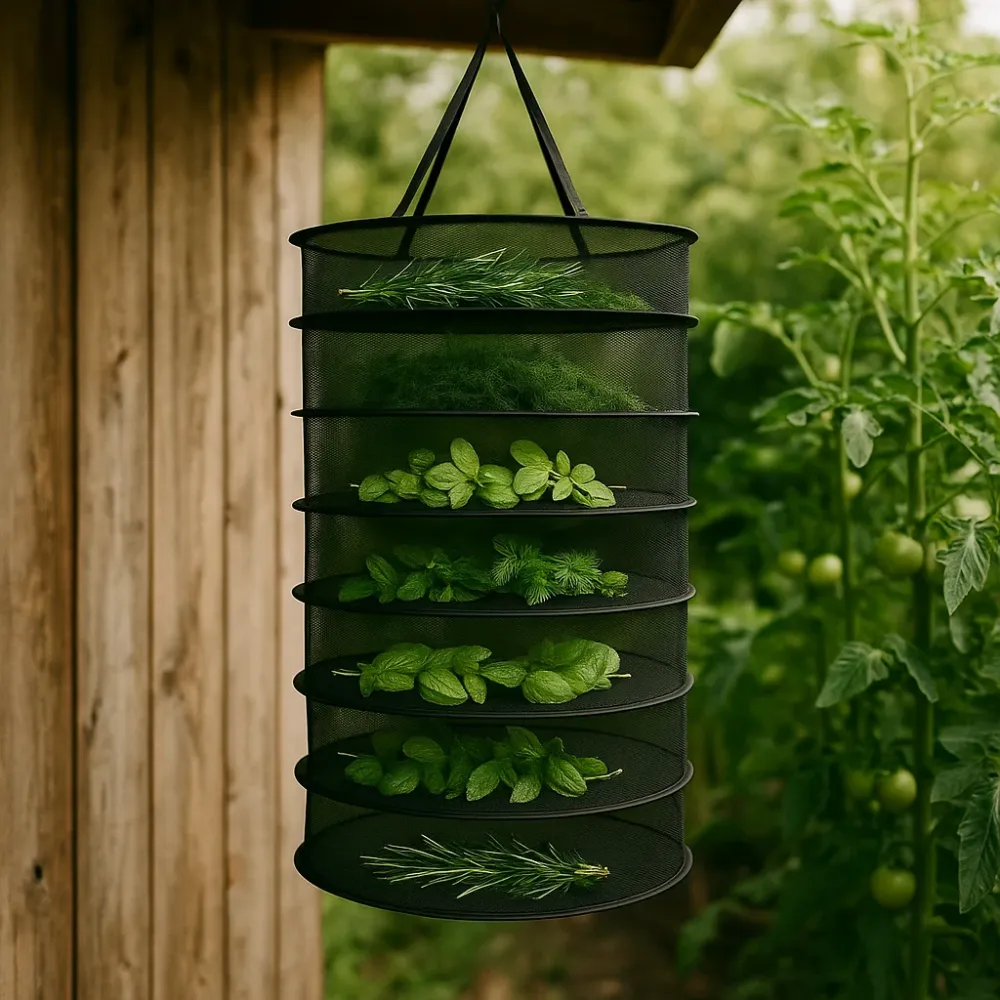 Hangend Droognet voor Kruiden - 8 Laags Droogrek met Ritsen - Opvouwbaar Droogrek voor Binnen en Buiten - Ø 60 cm - 120 cm...