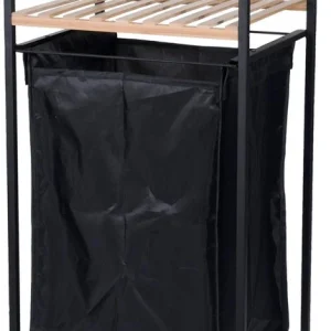 Staande Wasmand 33x34x79 cm 50 liter - zwart-bamboe
