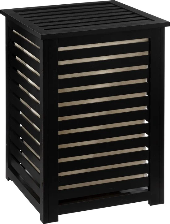 Zwarte Bamboe wasmand 65 Ltr met deksel en waszak 40x40x58 cm - Zwart