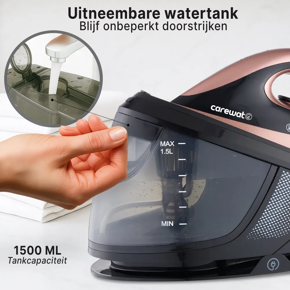 Carewat Stoomstrijkijzer met Stoomgenerator - Goud - 2200W - 1.5L Uitneembare Watertank - 100 g-min Stoomproductie - Keram...