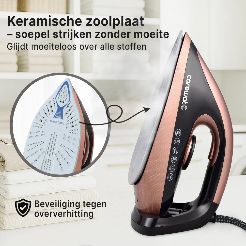 Carewat Stoomstrijkijzer met Stoomgenerator - Goud - 2200W - 1.5L Uitneembare Watertank - 100 g-min Stoomproductie - Keram...