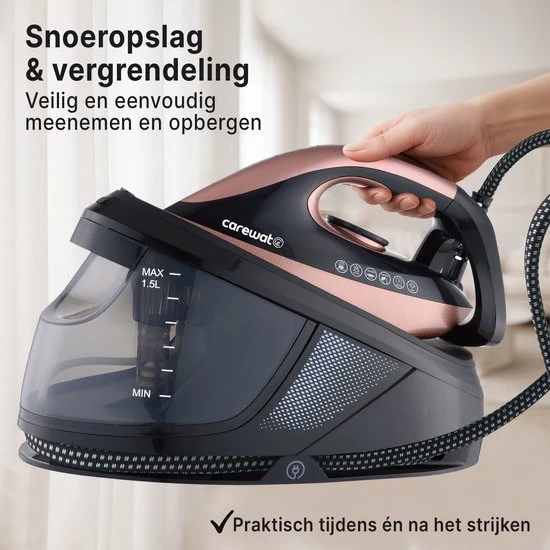 Carewat Stoomstrijkijzer met Stoomgenerator - Goud - 2200W - 1.5L Uitneembare Watertank - 100 g-min Stoomproductie - Keram...