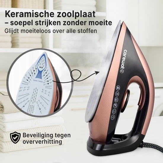 Carewat Stoomstrijkijzer met Stoomgenerator - Goud - 2200W - 1.5L Uitneembare Watertank - 100 g-min Stoomproductie - Keram...