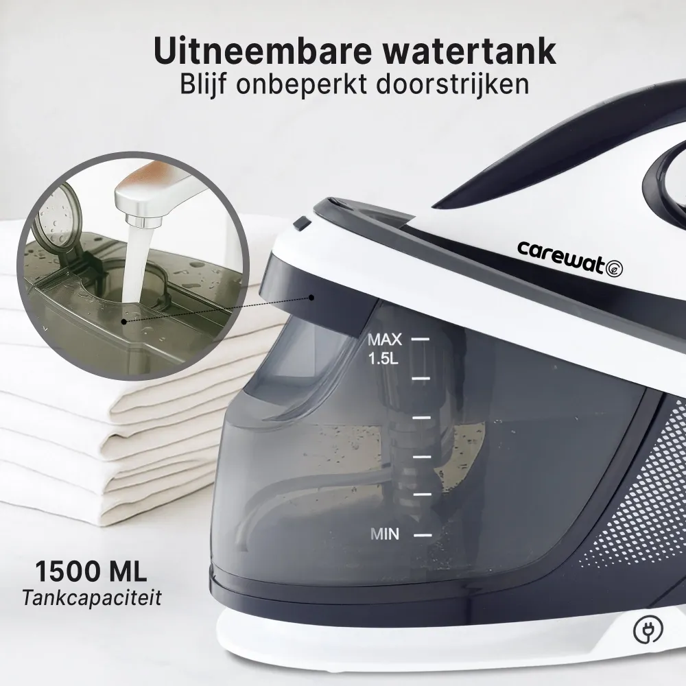 Carewat Stoomstrijkijzer met Stoomgenerator - Wit - 2200W - 1.5L Uitneembare Watertank - 100 g-min Stoomproductie - Kerami...