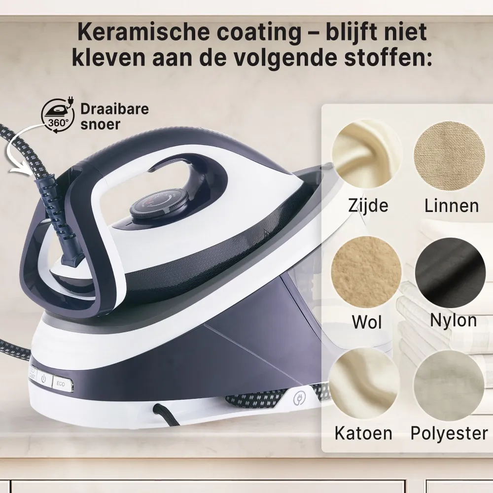 Carewat Stoomstrijkijzer met Stoomgenerator - Wit - 2200W - 1.5L Uitneembare Watertank - 100 g-min Stoomproductie - Kerami...