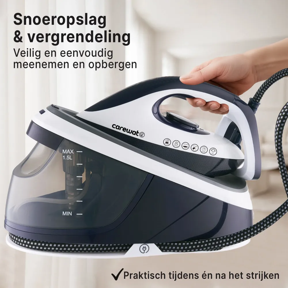 Carewat Stoomstrijkijzer met Stoomgenerator - Wit - 2200W - 1.5L Uitneembare Watertank - 100 g-min Stoomproductie - Kerami...