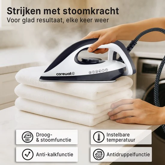 Carewat Stoomstrijkijzer met Stoomgenerator - Wit - 2200W - 1.5L Uitneembare Watertank - 100 g-min Stoomproductie - Kerami...