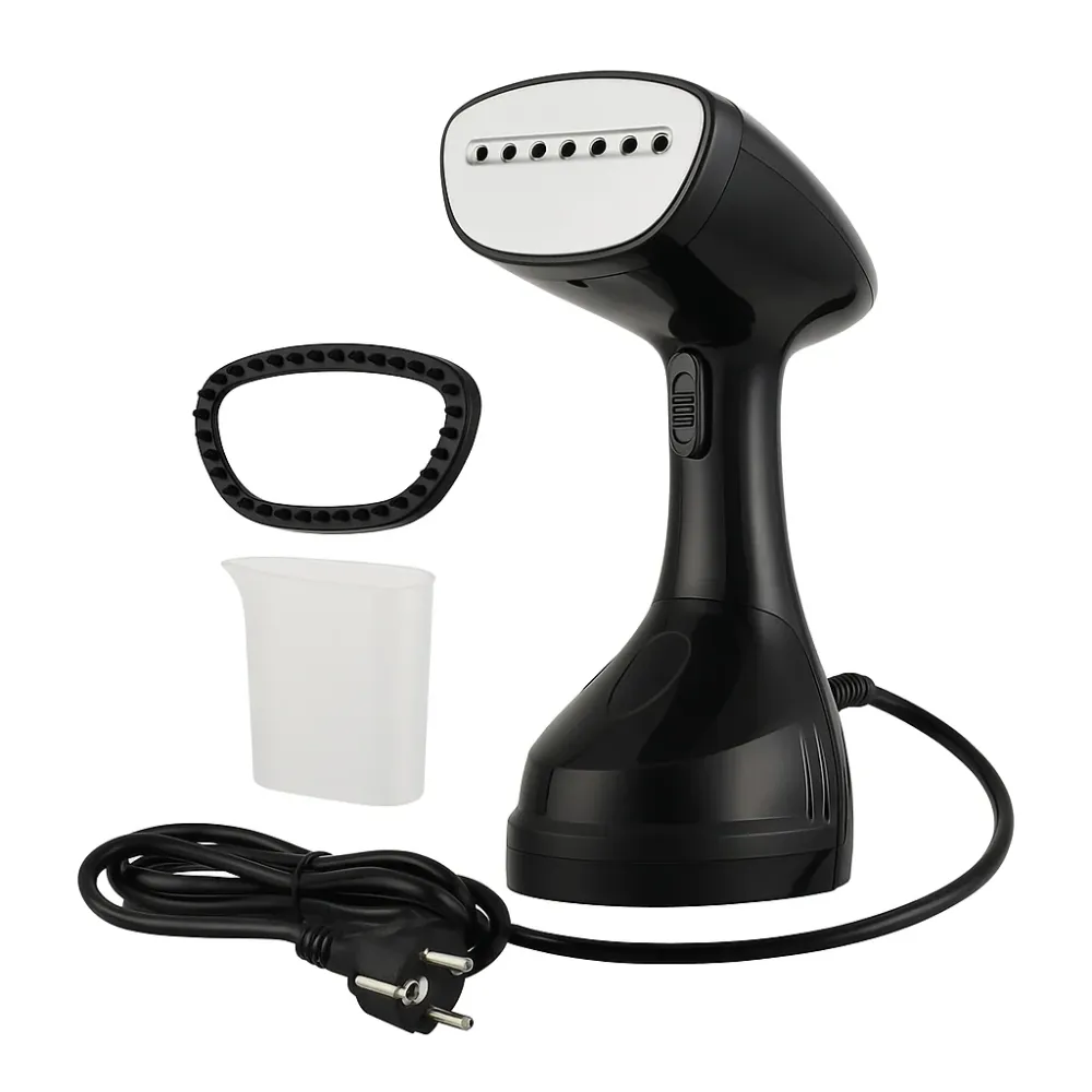 Kledingstomer – 1600W – Handstomer voor kleding – Snelle opwarming – Inclusief borstelopzetstuk & maatbeker – Zwart