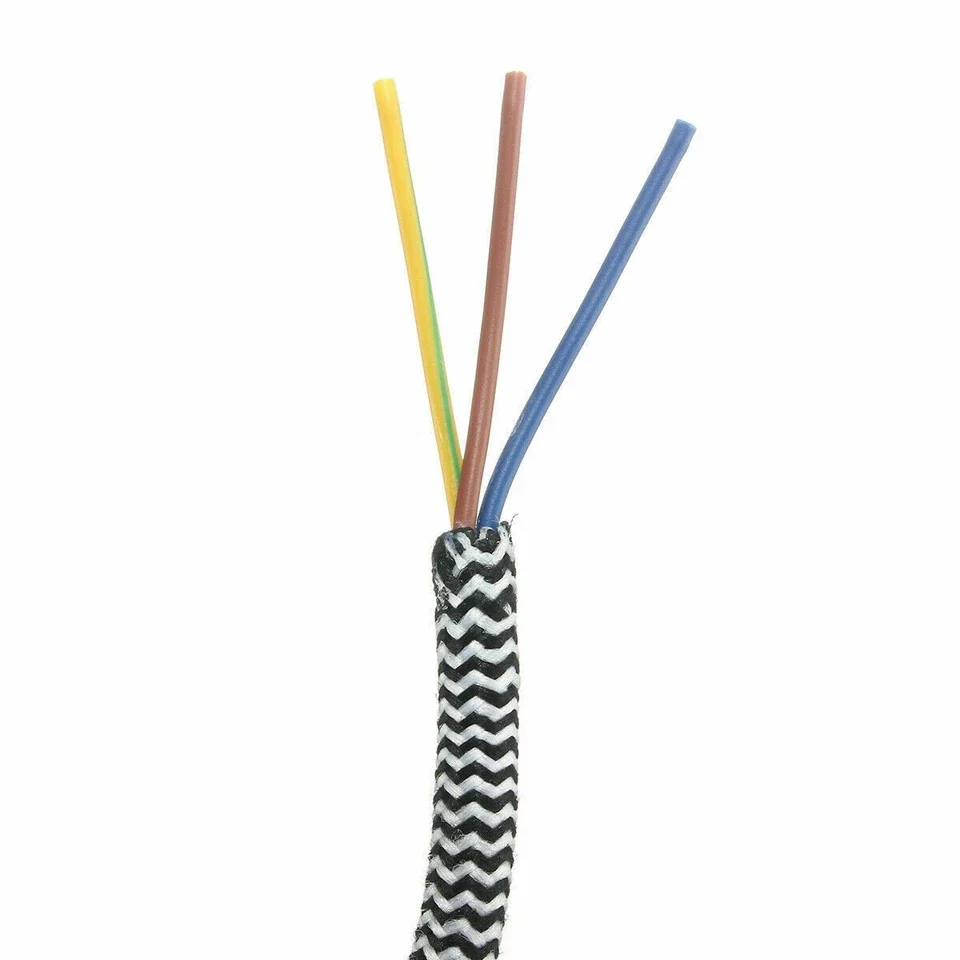E27 chroomkleurige aluminium houder, stof, 3-aderig, rond, zwart-wit, 1 m kabel, pendelset ~ 2159