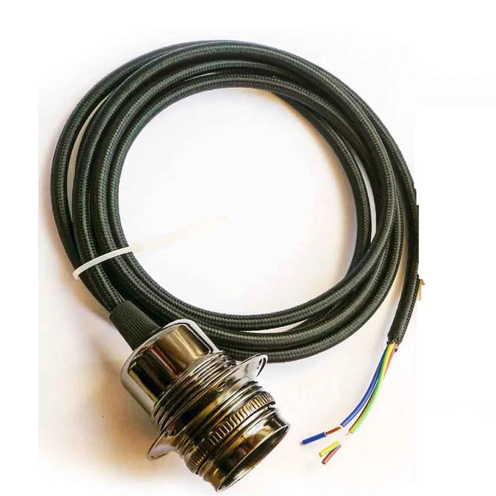 E27 zwarte aluminium houder, stof, 3-aderig, rond, zwart, 1 m kabel, pendelset ~ 2156
